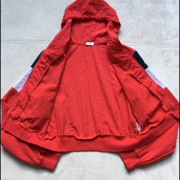 John Galt BRANDY MELVILLE Nylon Hoodie, Red, White - Picture 5 of 8
